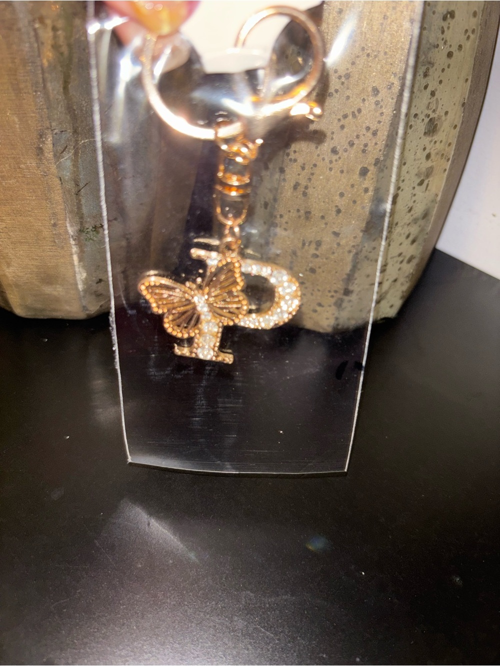 Rhinestone Butterfly 'P' Gold Keychain